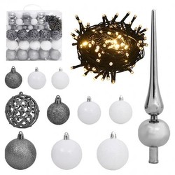 vidaXL Weihnachtskugel-Set mit Spitze & 300 LEDs Weiß & Grau 120-tlg. vidaXL Weihnachtskugel-Set mit Spitze & 300 LEDs Weiß & Grau 120-tlg.