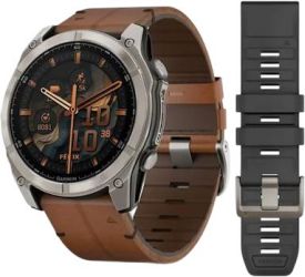Garmin Fenix 8 AMOLED Sapphire 51 mm Leder-Armband + Silikonarmband