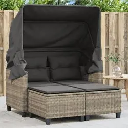 vidaXL Gartensofa 2-Sitzer mit Dach und Hockern Rattan (365786) vidaXL Gartensofa 2-Sitzer mit Dach und Hockern Rattan (365786)