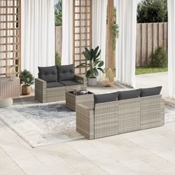 vidaXL Garten-Sofagarnitur mit Kissen Poly Rattan 6-tlg. (3251039)