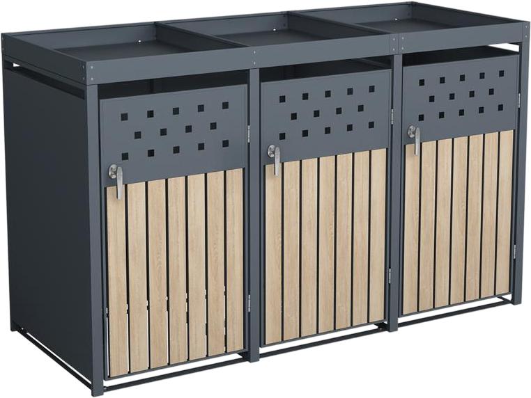 Estexo Mülltonnenverkleidung 3 Türen Box Pflanzdach (20301618)