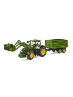 Bruder John Deere 7R 350 mit Frontlader und Tandemachstransportanhänger Bruder John Deere 7R 350 mit Frontlader und Tandemachstransportanhänger