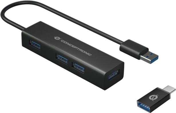 Conceptronic 4-Port-USB 3.0-Hub und OTG-Adapter für USB-C (HUBBIES06B) Conceptronic 4-Port-USB 3.0-Hub und OTG-Adapter für USB-C (HUBBIES06B)