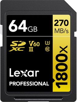 Lexar Professional 1800x Gold Series R270/W180 SDXC 64GB (LSD1800064G-BNNNG) Lexar Professional 1800x Gold Series R270/W180 SDXC 64GB (LSD1800064G-BNNNG)