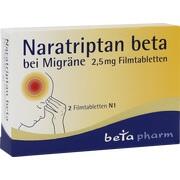 betapharm Arzneimittel Naratriptan beta 2,5 mg Filmtabletten 2 Stück (N1) betapharm Arzneimittel Naratriptan beta 2,5 mg Filmtabletten 2 Stück (N1)