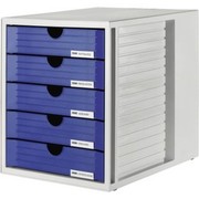 Schubladenbox Han System-Box, 5 Fächer Korpus grau, Schubladen geschlossen blau Schubladenbox Han System-Box, 5 Fächer Korpus grau, Schubladen geschlossen blau
