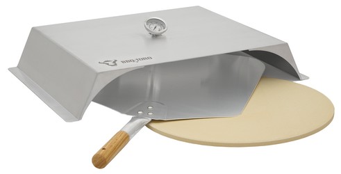 BBQ-Toro Edelstahl Pizzaaufsatz Set für Gasgrill, Pizzastein, Schaufel