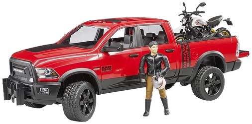 Bruder RAM 2500 Power Wagon mit Ducati Desert Sled und Fahrer Bruder RAM 2500 Power Wagon mit Ducati Desert Sled und Fahrer