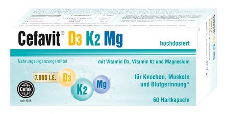 Cefak Cefavit D3 K2 Mg 7.000 I.E. Hartkapseln 60 Stk. Cefak Cefavit D3 K2 Mg 7.000 I.E. Hartkapseln 60 Stk.