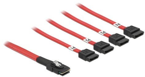 Delock Kabel Mini SAS SFF-8087 auf 4 x SATA 7 Pin 0,5 m (83057)