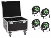 Eurolite Set 4x LED IP PAR 7x9W SCL Spot + Case mit Rollen