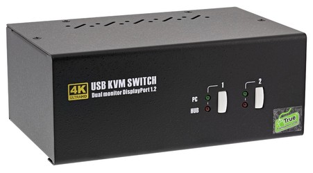 Inline KVM Desktop Switch 2 Port Dual Monitor DisplayPort 1.2 4K USB 2.0 Audio (63642I)