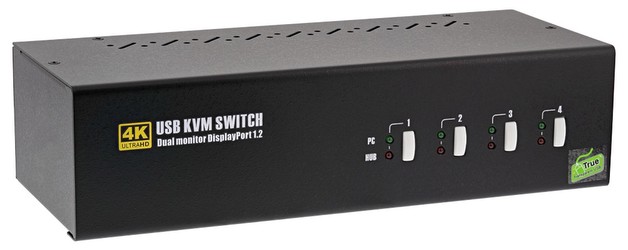 Inline KVM Desktop Switch 4 Port Dual Monitor DisplayPort 1.2 4K USB 2.0 Audio (63644I)