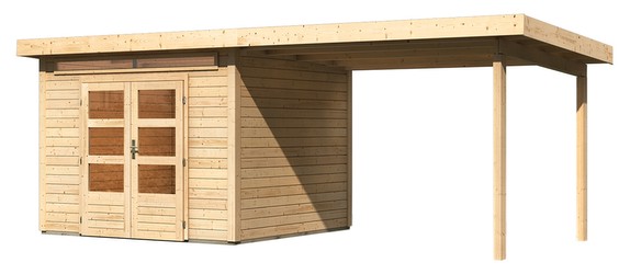 Karibu Woodfeeling Kandern 6 mit 320 cm Anbaudach naturbelassen (82999) Karibu Woodfeeling Kandern 6 mit 320 cm Anbaudach naturbelassen (82999)