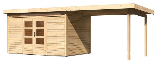 Karibu Woodfeeling Kandern 7 mit 320 cm Anbaudach naturbelassen (83003) Karibu Woodfeeling Kandern 7 mit 320 cm Anbaudach naturbelassen (83003)