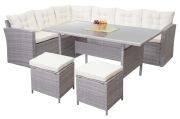 Mendler HWC-A29 Lounge-Esstisch-Set + 2x Hocker